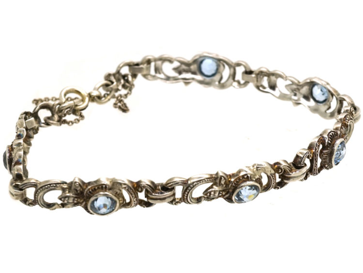 Art Deco Silver & Synthetic Blue Spinel Bracelet