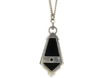 Art Deco Onyx & Diamond Pendant on Silver Chain