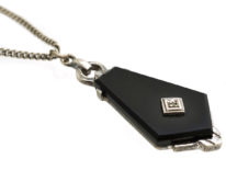Art Deco Onyx & Diamond Pendant on Silver Chain