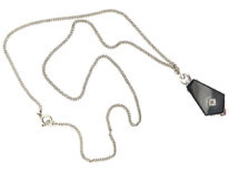 Art Deco Onyx & Diamond Pendant on Silver Chain