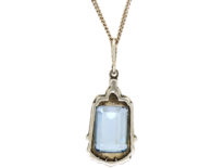 Art Deco Silver & Synthetic Blue Spinel Pendant on Silver Chain