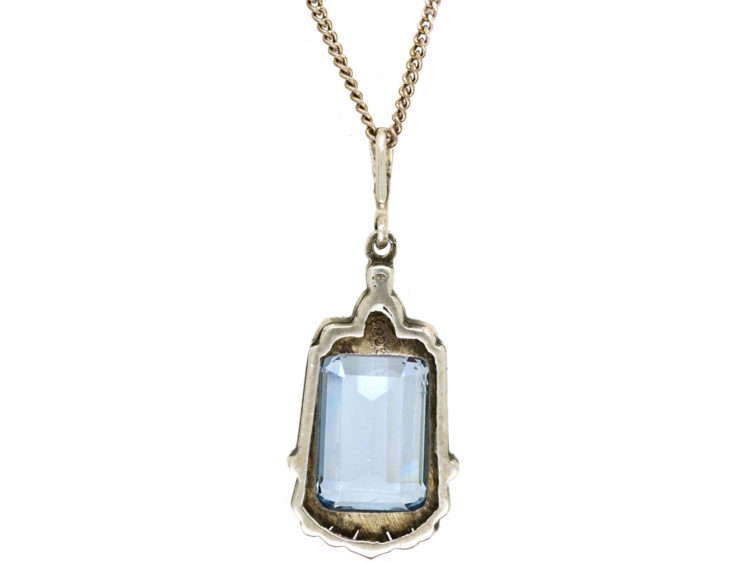 Art Deco Silver & Synthetic Blue Spinel Pendant on Silver Chain
