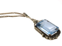 Art Deco Silver & Synthetic Blue Spinel Pendant on Silver Chain