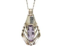 Art Deco Silver & Amethyst Pendant on Silver Chain