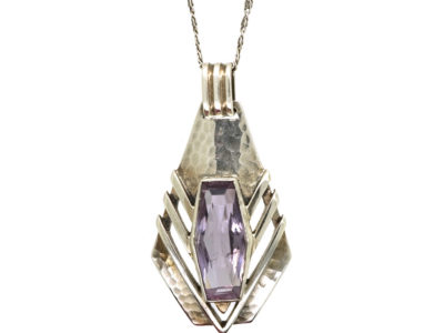 Art Deco Silver & Amethyst Pendant on Silver Chain
