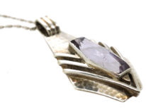 Art Deco Silver & Amethyst Pendant on Silver Chain