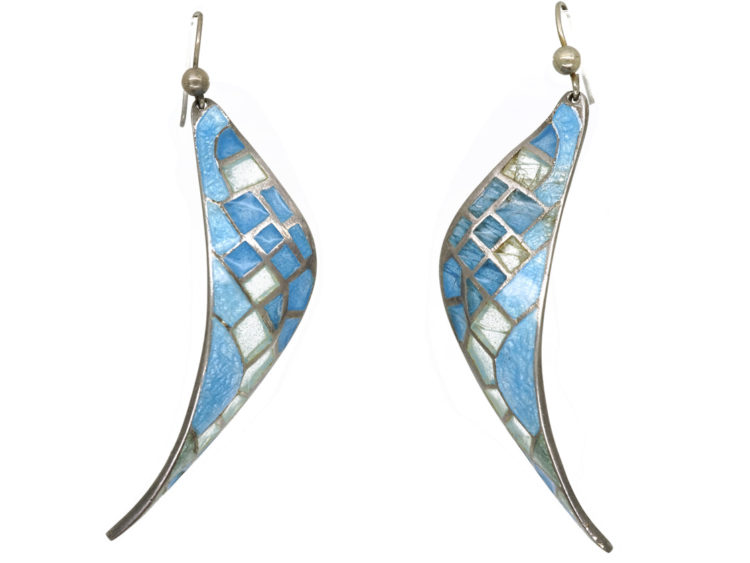 Silver & Blue & Grey Plique-à-Jour Enamel Earrings