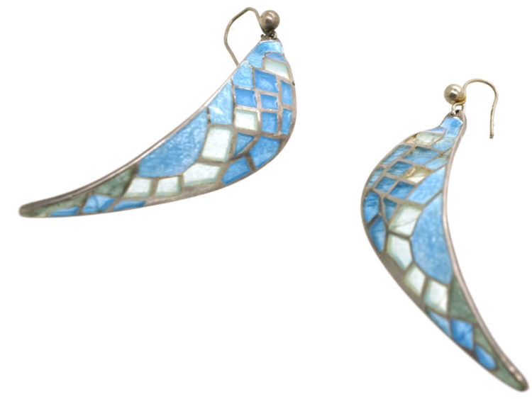 Silver & Blue & Grey Plique-à-Jour Enamel Earrings