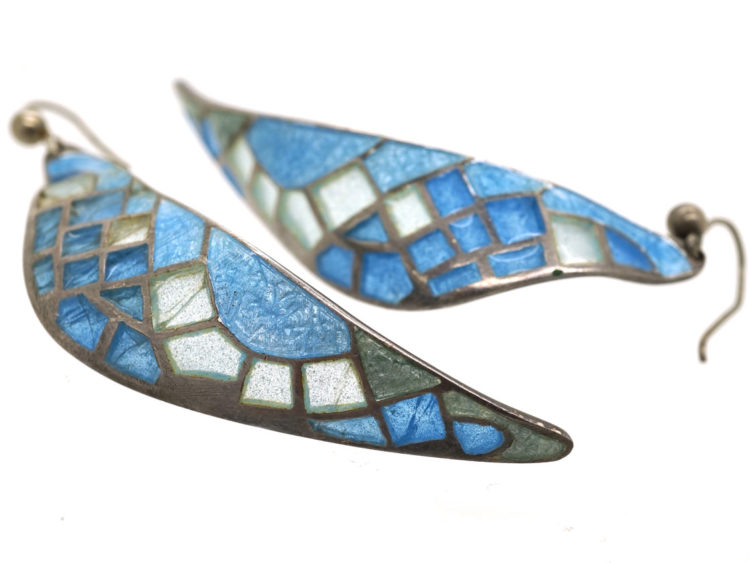 Silver & Blue & Grey Plique-à-Jour Enamel Earrings