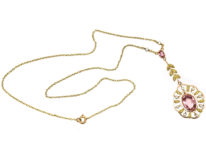 Edwardian 15ct Gold, Pink Tourmaline & natural Split Pearls Pendant