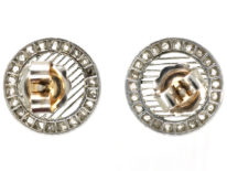 Art Deco Platinum & Rose Diamond & Transition Cut Diamond Round Earrings