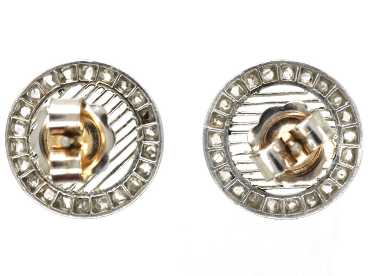 Art Deco Platinum & Rose Diamond & Transition Cut Diamond Round Earrings