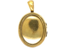 Victorian 15ct Gold Oval Locket Set With Emeralds & Natural Split Pearls