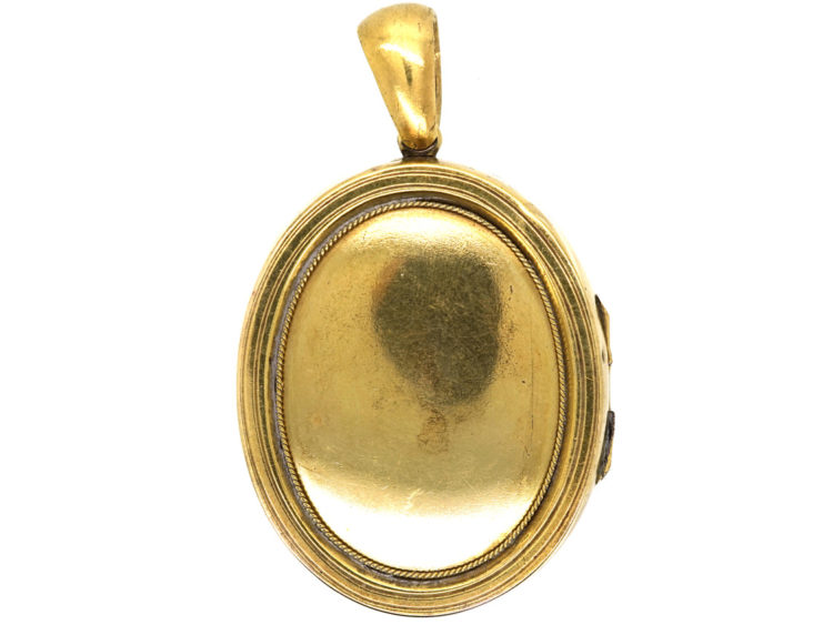 Victorian 15ct Gold Oval Locket Set With Emeralds & Natural Split Pearls