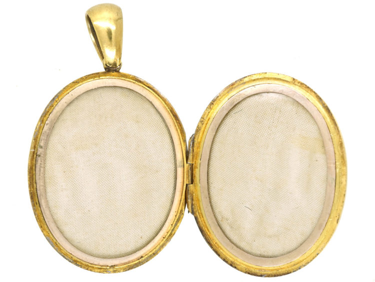 Victorian 15ct Gold Oval Locket Set With Emeralds & Natural Split Pearls