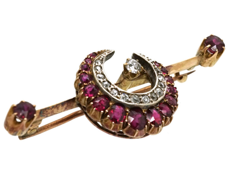 Victorian Ruby & Diamond Crescent Brooch