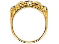 Edwardian 18ct Gold , Burma Sapphire & Diamond Five Stone Carved Half Hoop Ring