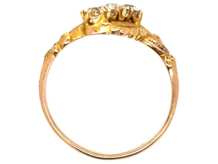 Art Nouveau 18ct Gold Leaves & Diamonds Ring