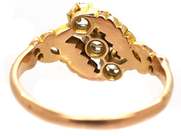 Art Nouveau 18ct Gold Leaves & Diamonds Ring