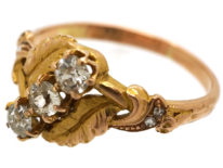 Art Nouveau 18ct Gold Leaves & Diamonds Ring