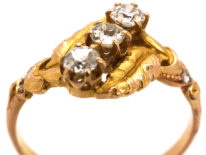 Art Nouveau 18ct Gold Leaves & Diamonds Ring