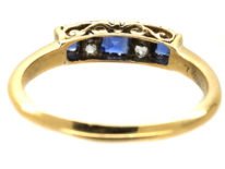 Edwardian 18ct Gold, Three Stone Sapphire & Diamond Ring