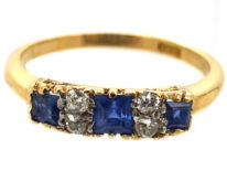 Edwardian 18ct Gold, Three Stone Sapphire & Diamond Ring