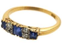Edwardian 18ct Gold, Three Stone Sapphire & Diamond Ring