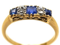 Edwardian 18ct Gold, Three Stone Sapphire & Diamond Ring