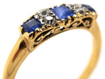 Edwardian 18ct Gold, Three Stone Sapphire & Diamond Ring