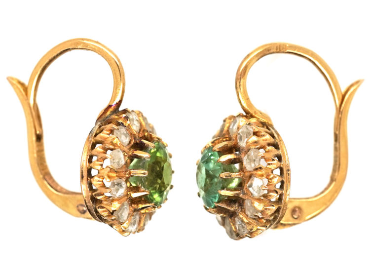 Edwardian 18ct Gold, Peridot & Rose Diamond Earrings