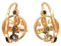 Edwardian 18ct Gold & Diamond Three Petal Flower Earrings
