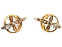 Edwardian 18ct Gold & Diamond Three Petal Flower Earrings