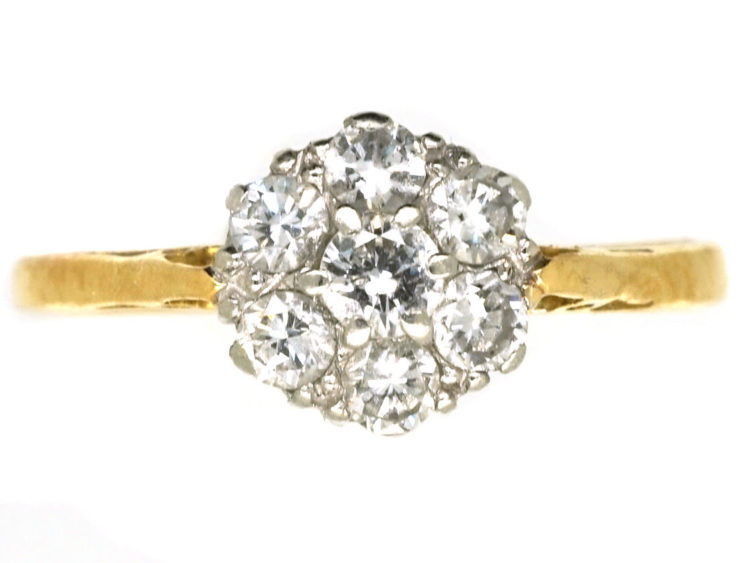 18ct Gold, Platinum & Diamond Daisy Cluster Ring