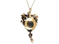 Victorian Cabochon Garnet, Natural Pearl & Rose Diamond Pendant on Chain
