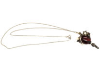 Victorian Cabochon Garnet, Natural Pearl & Rose Diamond Pendant on Chain