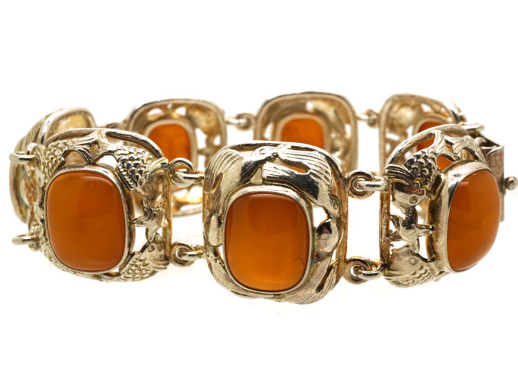 Silver Fishes & Amber Bracelet