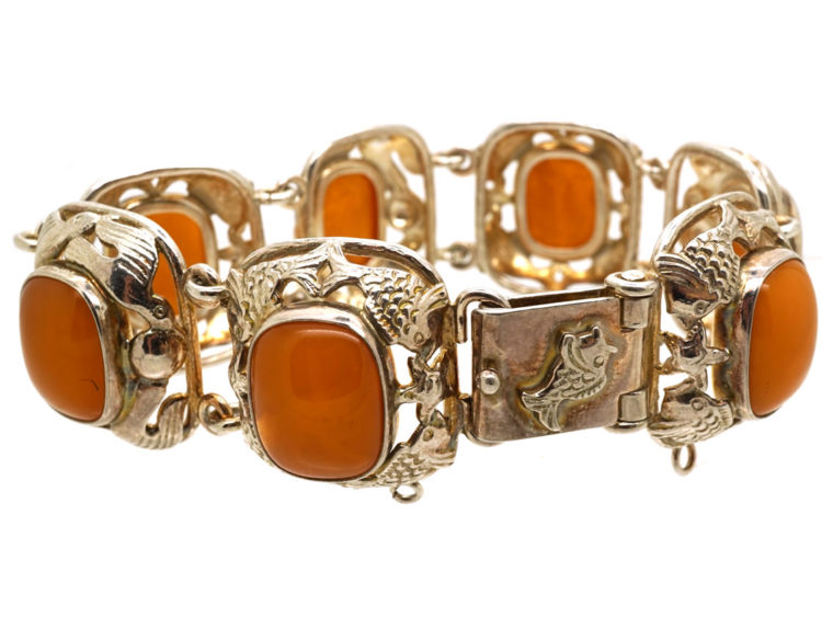 Silver Fishes & Amber Bracelet
