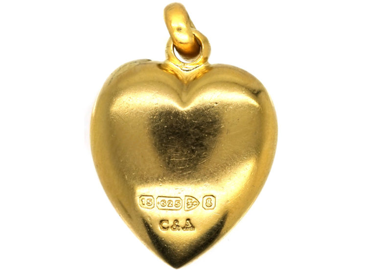 Edwardian 15ct Gold Heart Pendant With Applied Gold Flowers
