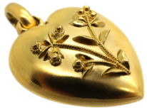 Edwardian 15ct Gold Heart Pendant With Applied Gold Flowers