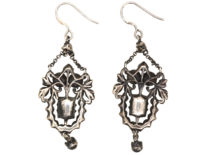 Edwardian Silver, Pink & White Paste Drop Earrings