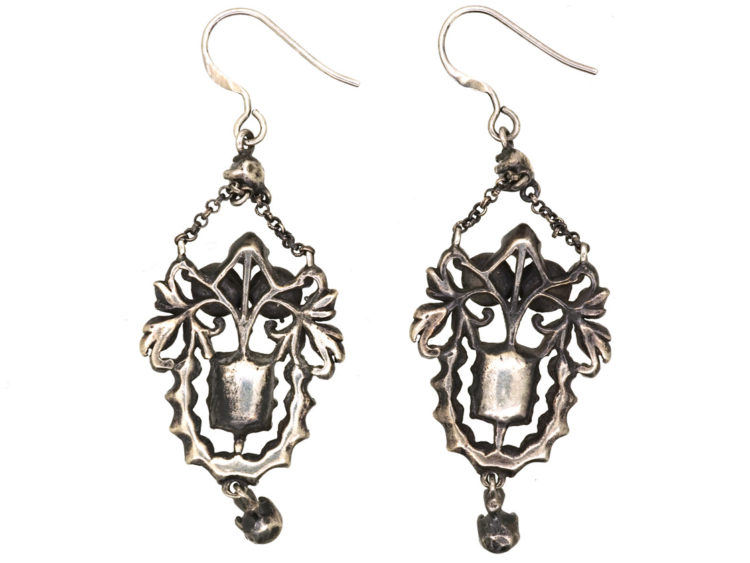 Edwardian Silver, Pink & White Paste Drop Earrings