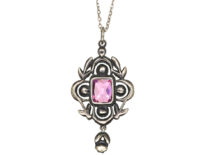 Edwardian Silver, Pink & White Paste Pendant on Silver Chain