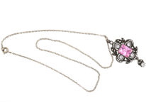 Edwardian Silver, Pink & White Paste Pendant on Silver Chain