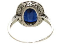 French Art Deco Synthetic Sapphire & Diamond Cluster Ring