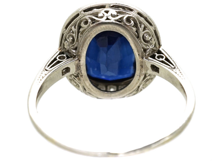 French Art Deco Synthetic Sapphire & Diamond Cluster Ring