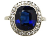 French Art Deco Synthetic Sapphire & Diamond Cluster Ring