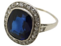French Art Deco Synthetic Sapphire & Diamond Cluster Ring