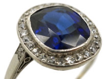 French Art Deco Synthetic Sapphire & Diamond Cluster Ring
