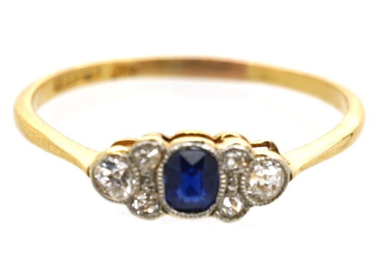 Edwardian 18ct Gold, Platinum, Sapphire & Diamond Ring